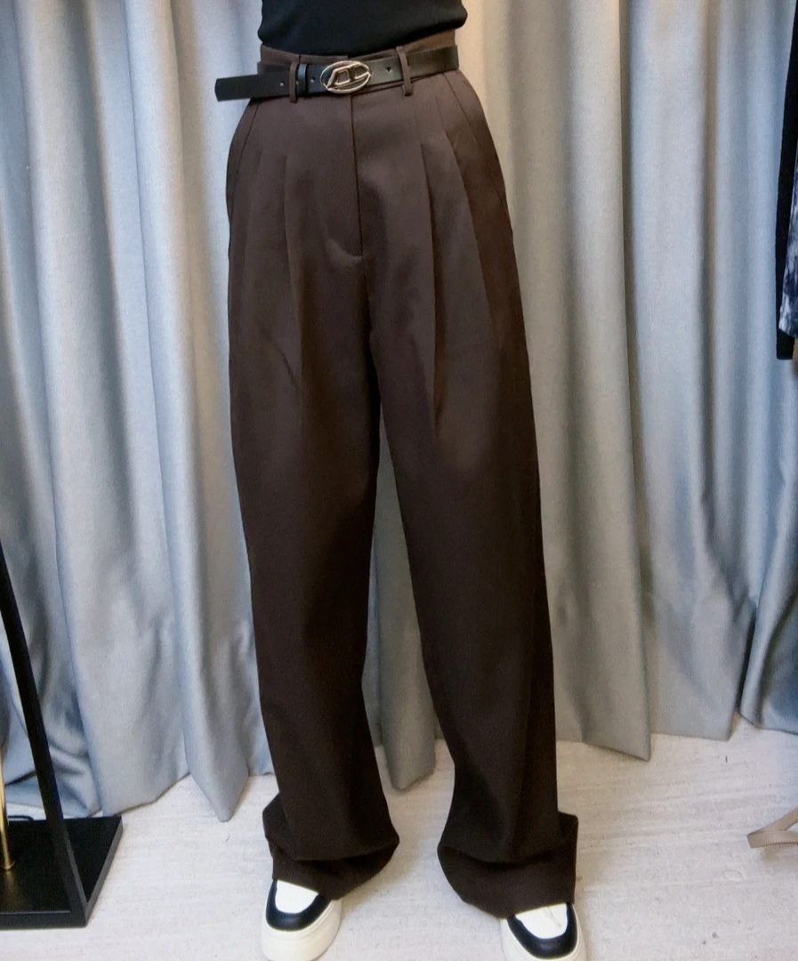 欧货高端2023春秋新款高腰西装裤垂直感宽松时尚休闲直筒阔腿裤女