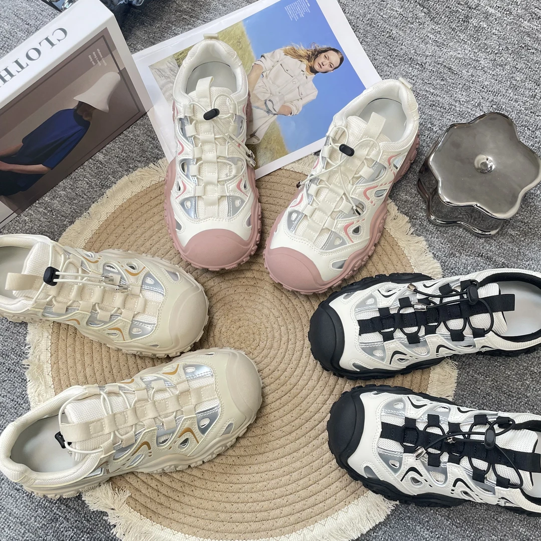 真皮休闲鞋女2024夏季新款透气厚底小白鞋女时尚百搭运动丑萌女鞋