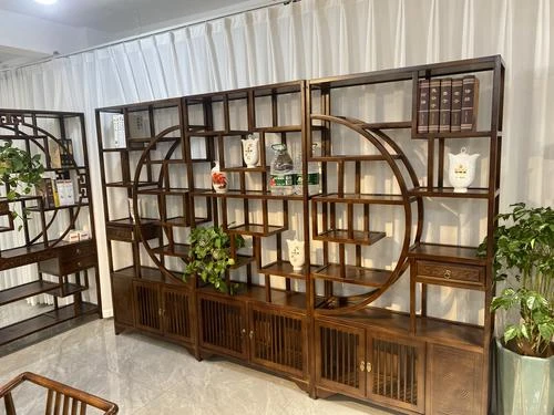 中式大团圆多宝阁储物柜客厅隔断置物架新中式风格茶叶柜置物架