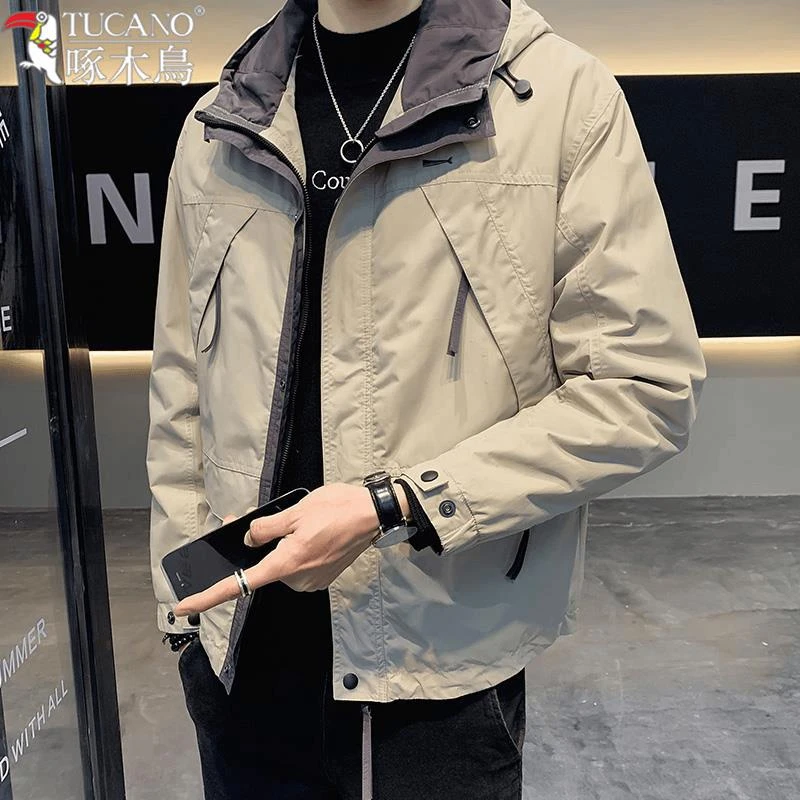 啄木鸟TUCANO/啄木鳥大牌春秋季冲锋衣男士帅气休闲连帽工装夹克