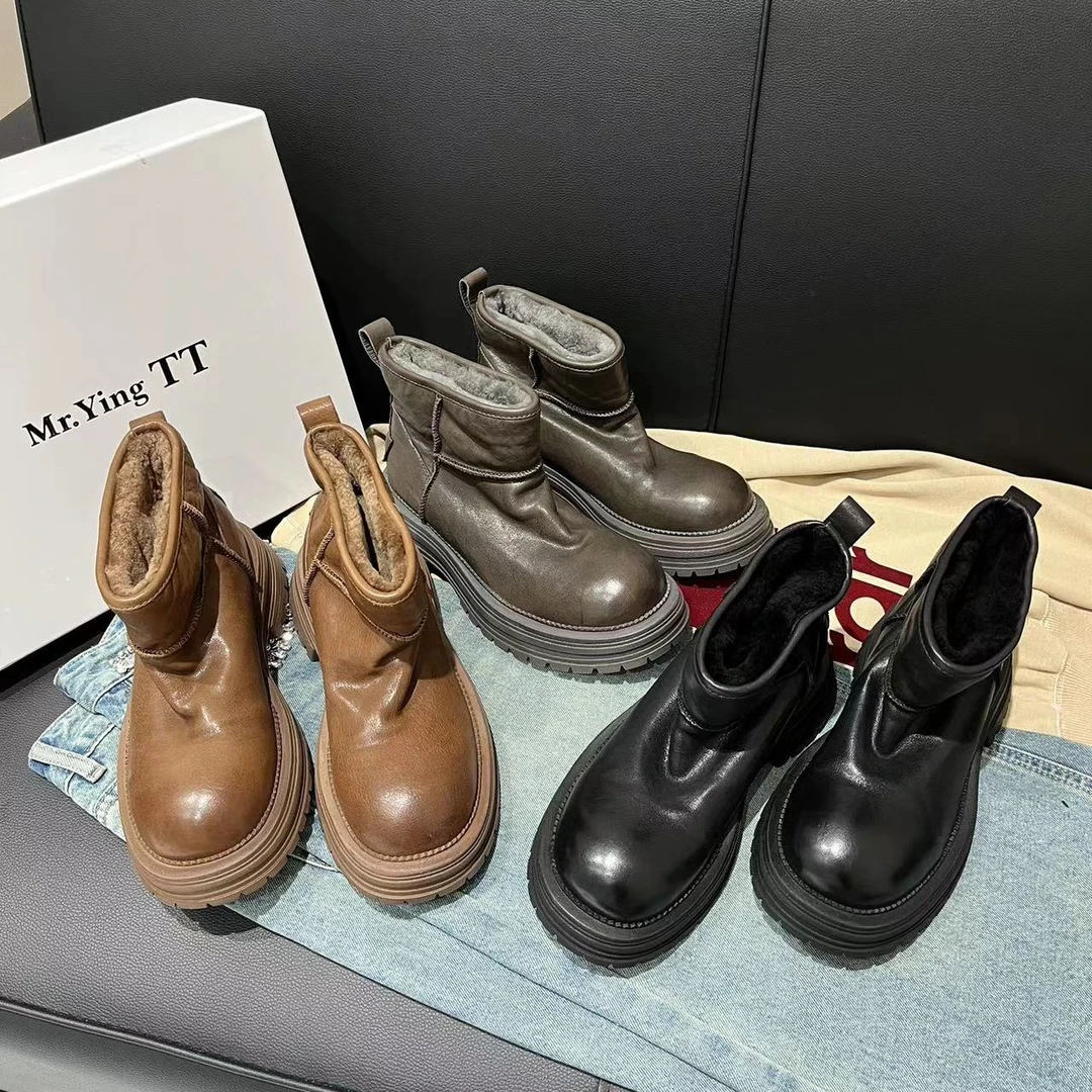 【大棉头层牛皮】真皮英伦风马丁靴女鞋时尚厚底高帮牛皮靴子