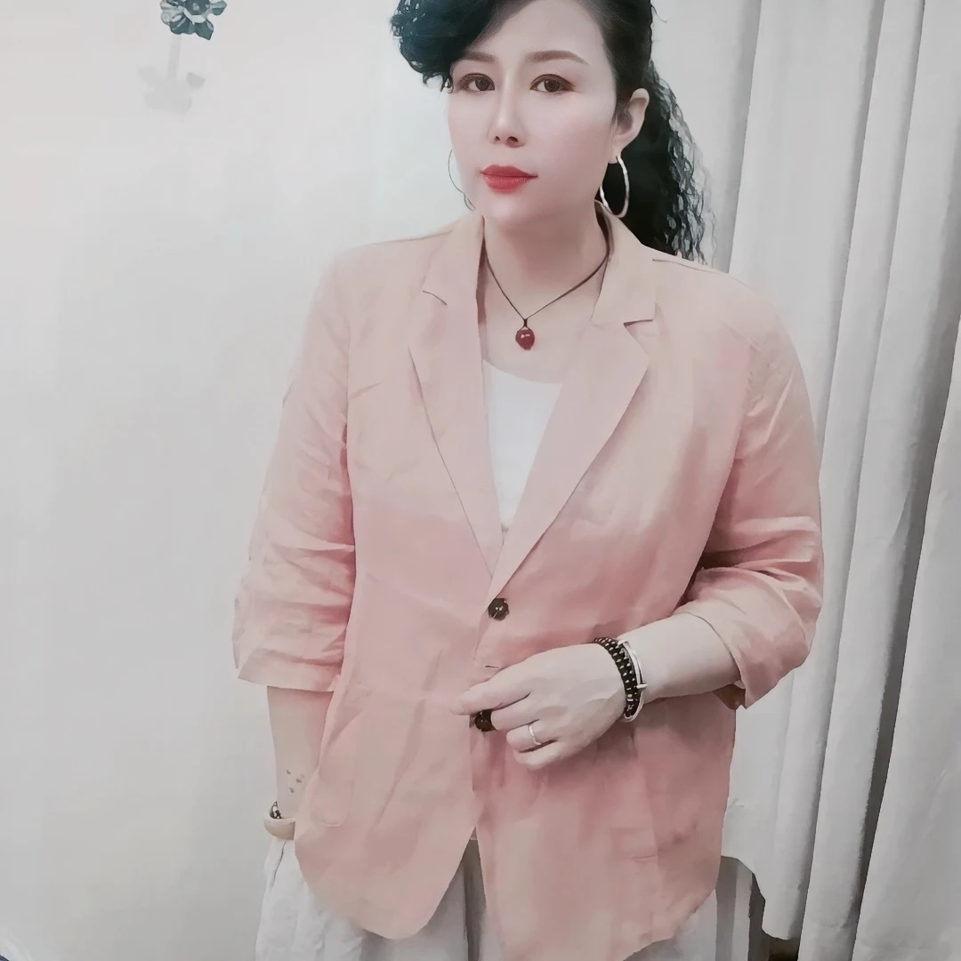 非凡秀女款修身时尚洋气薄料百搭款麻料小款西装