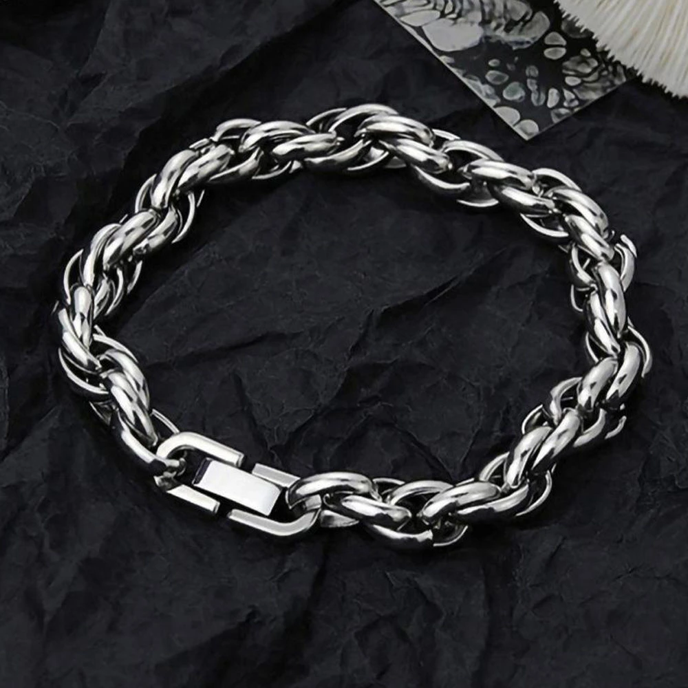 编织麻花链银色手链男潮时尚百搭简约男生手环设计感