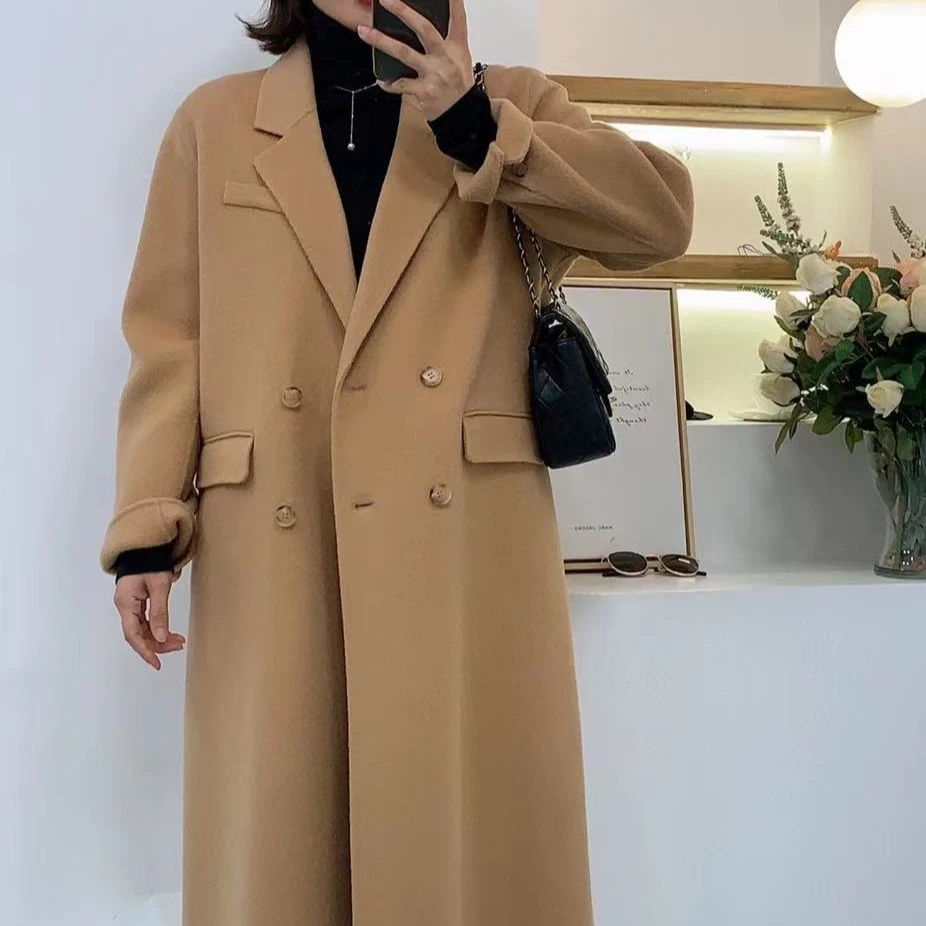 时尚百搭韩版宽松气质长款羊毛大衣