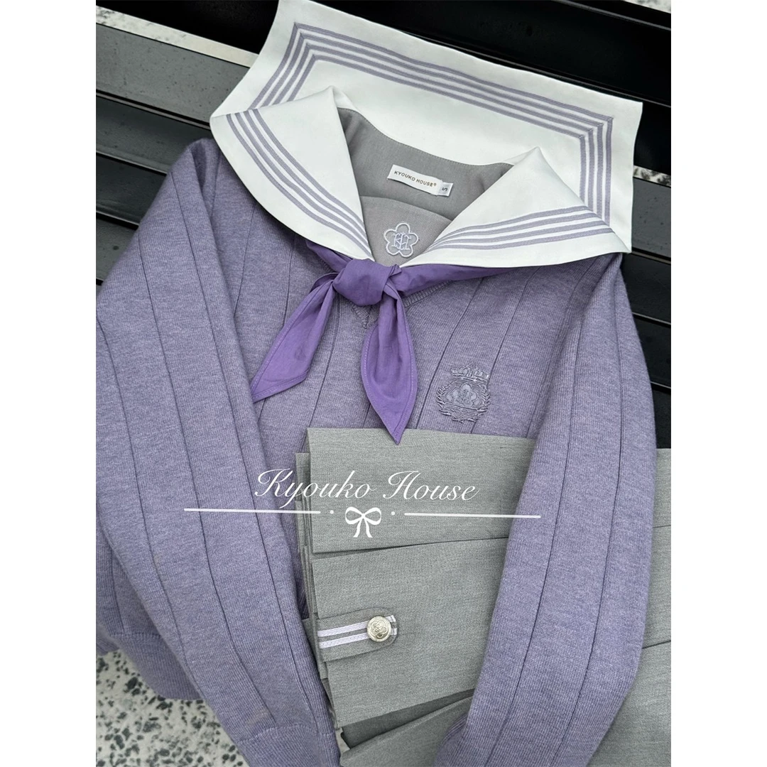 【梗豆物语】水玉中间服配套原创JK制服女套装双色v领毛衣