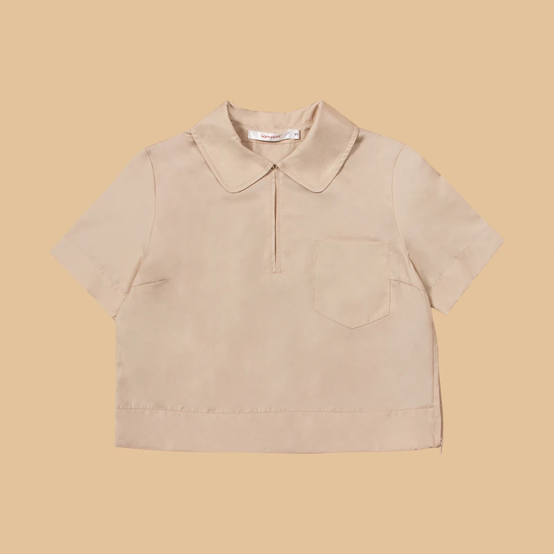 【梗豆物语】开播浮力 侧开圆角方领短袖衬衫