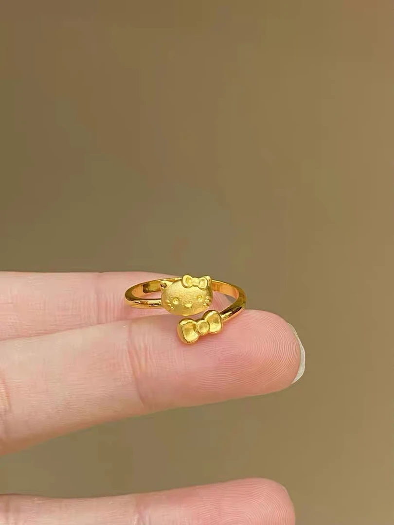 合金戒指 kitty猫蝴蝶结戒指开口新款黄金色甜美可爱仙女清纯小众