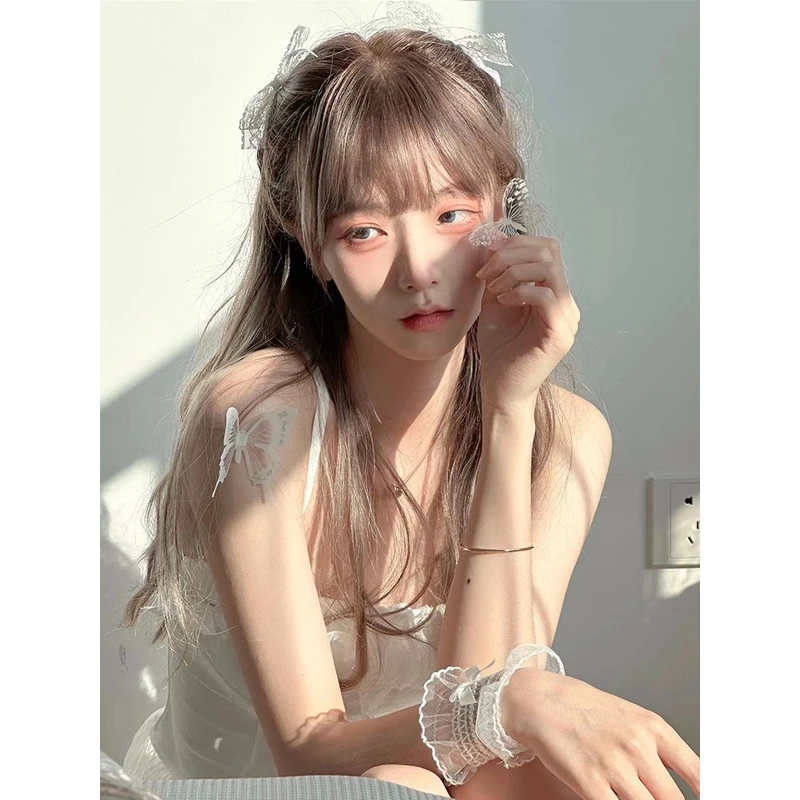 超仙白色蕾丝蝴蝶结发夹女森系仙美高级感鸭嘴侧