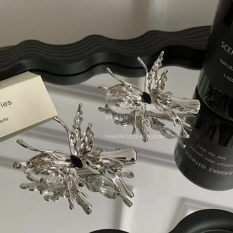 新款冷淡风ins液态蝴蝶发夹小众设计感简约一