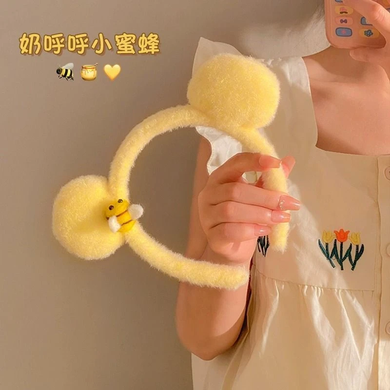 秋冬蜜蜂小熊耳朵毛绒发箍女洗脸敷面爱头箍外出毛茸