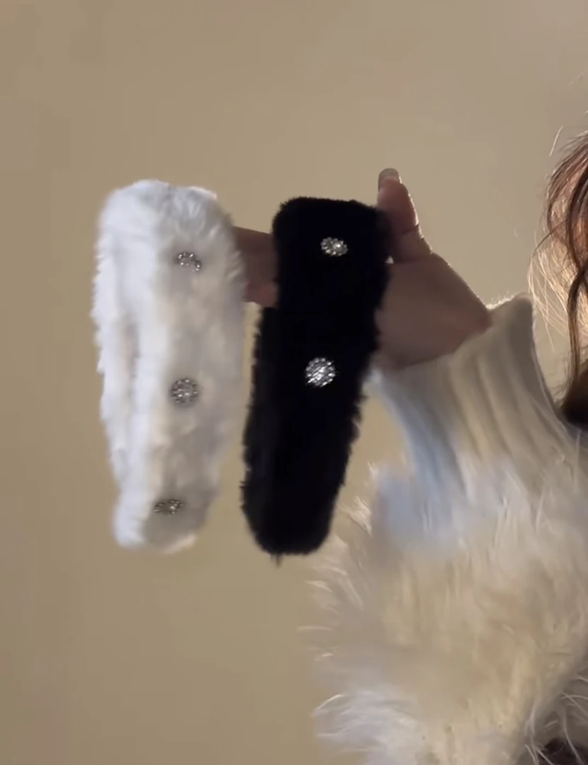 秋冬毛毛头饰发箍女高级感法式宽边复古高颅顶头箍水钻发饰简约