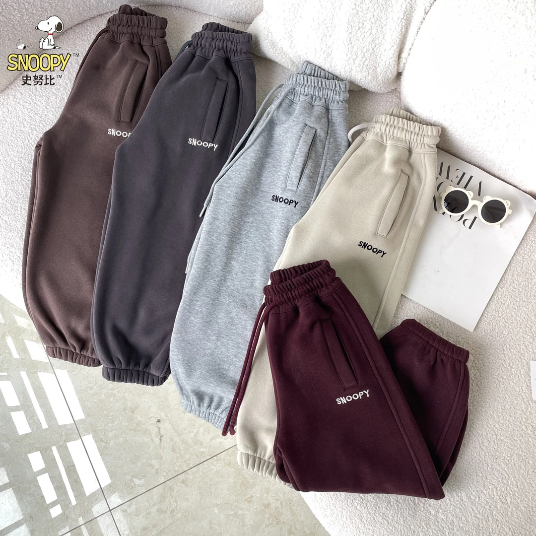 Snoopy/史努比中大童加绒卫裤春款加绒保暖休闲裤儿童宽松外穿潮