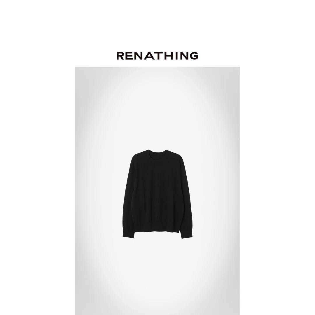 【RENATHING】黑色圆领插肩袖设计针织衫