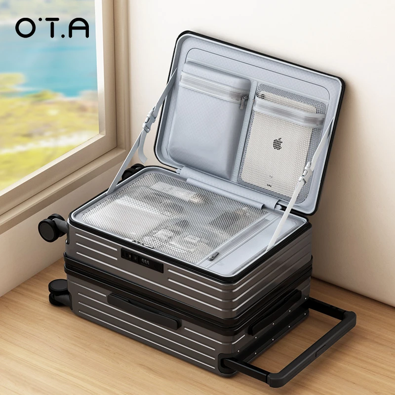 OTA侧开盖铝框防爆拉链行李箱20寸飞机登机箱宽拉杆大容量旅行箱