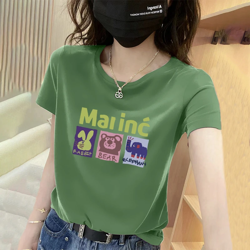 夏季纯棉圆领短袖t恤女时尚宽松韩版设计感印花休闲百搭半袖上衣