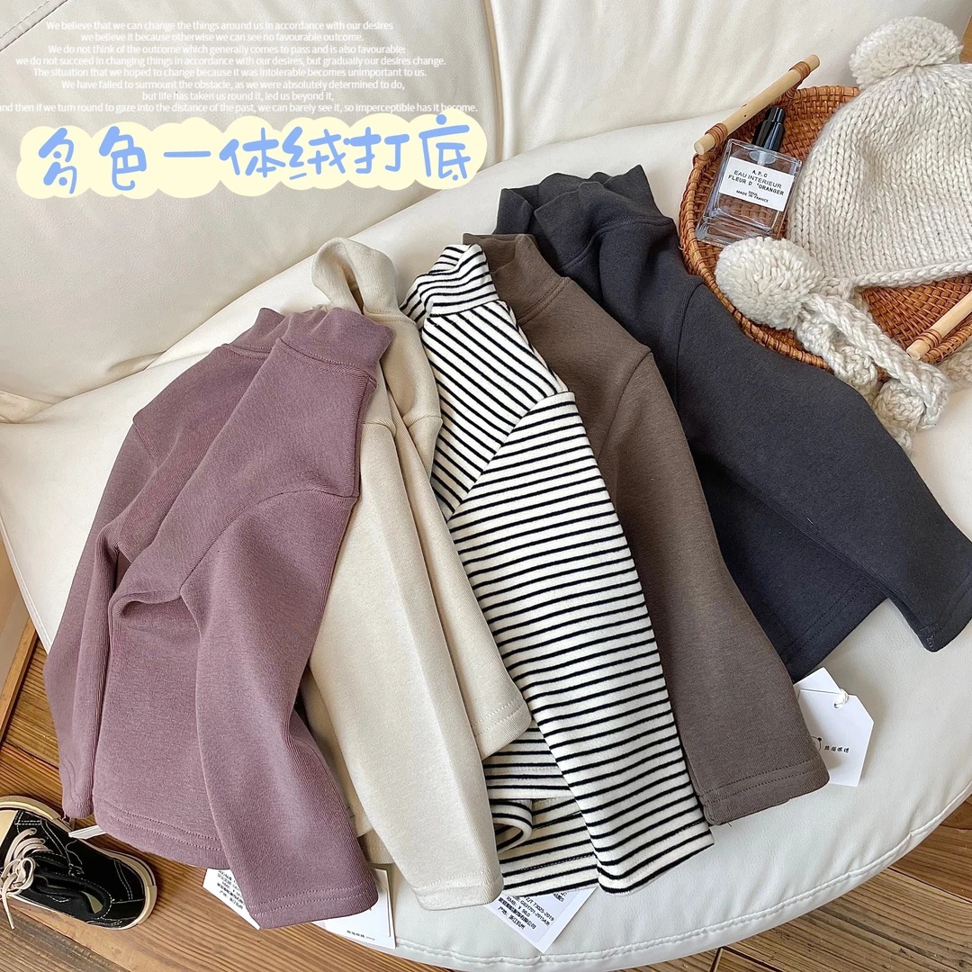 【阿沐家童品】宝宝韩系童装T恤冬款儿童加绒保暖打底衫中小童t恤