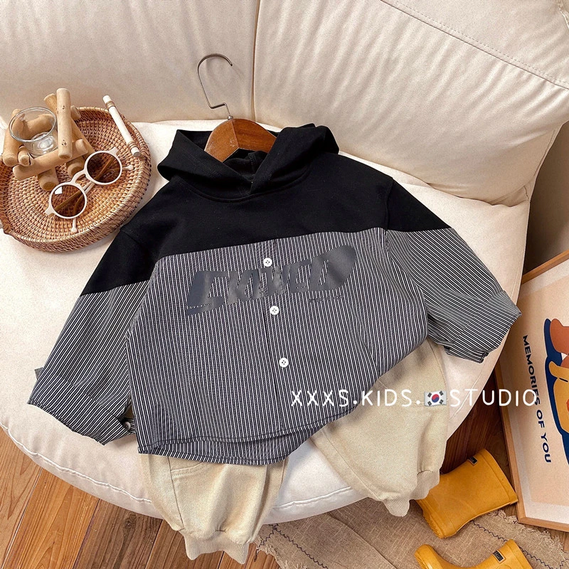 【阿沐家童品】儿童时髦春装衬衫男小童韩版相拼撞色休闲衬衣帅气