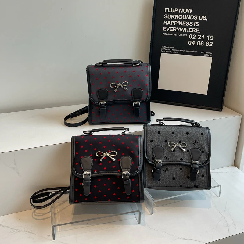 学院风波点帆布双肩包包女秋冬2024新款潮韩式背包百搭休闲旅行包