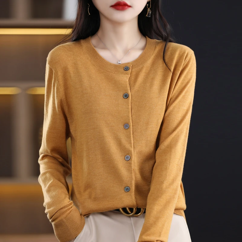 羊毛针织开衫外套女薄款打底衫洋气时尚2023新款短款羊毛上衣外搭