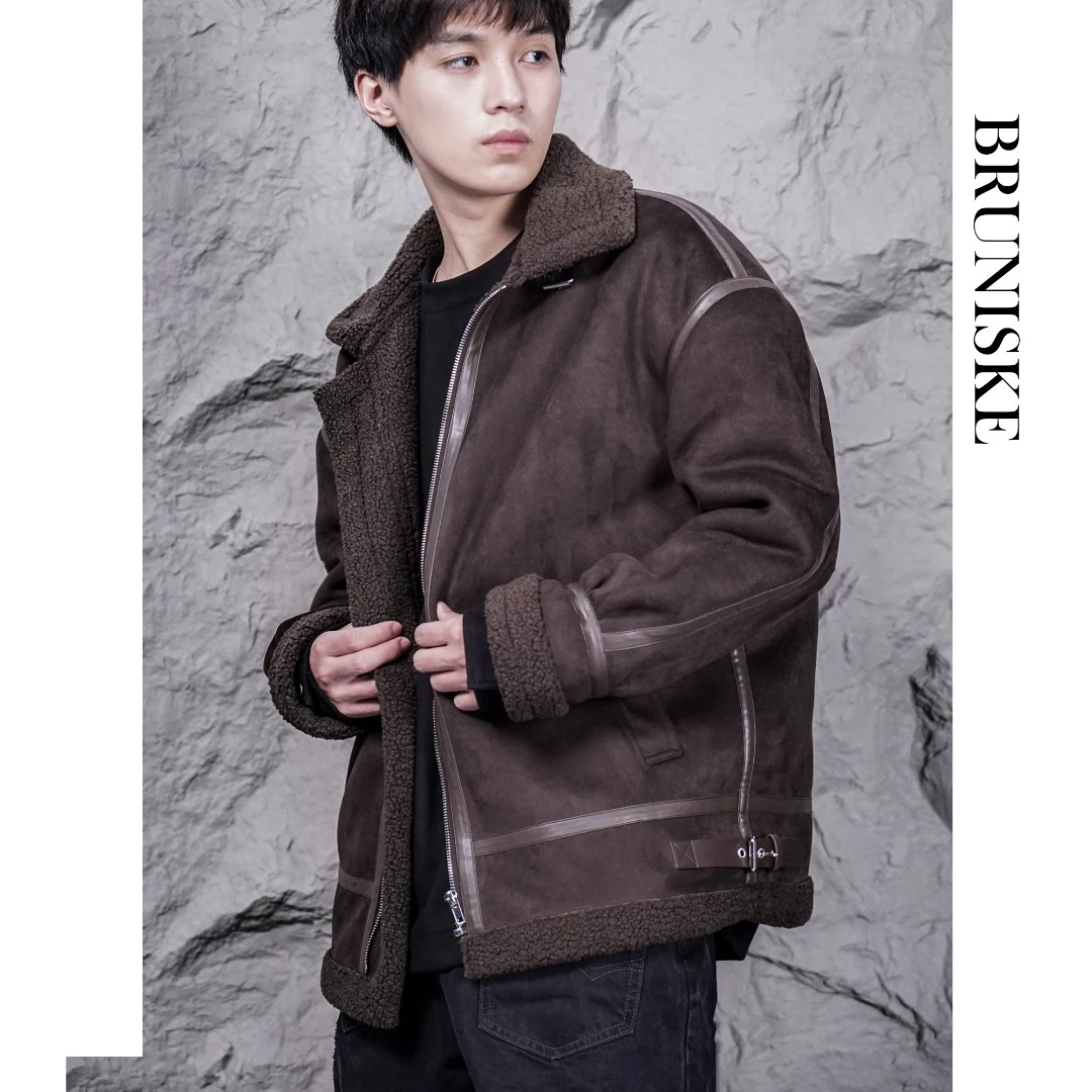 【BRUNISKE】秋冬加绒加厚外套韩版修身夹克机车服男士翻领保暖棉衣