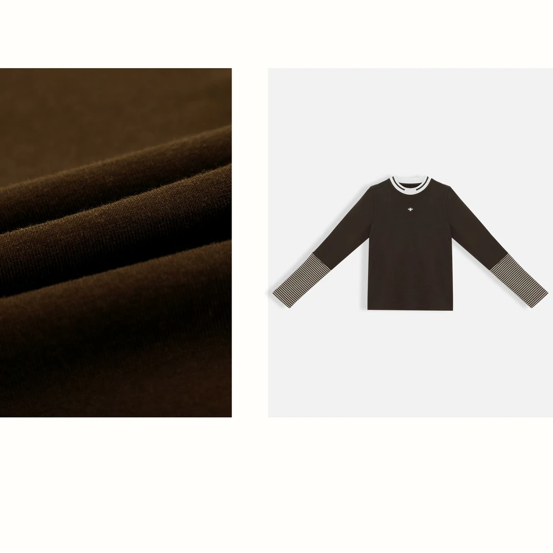 安安推荐【拼接国度】经典条纹拼接设计圆领长袖T恤CXW31113933J