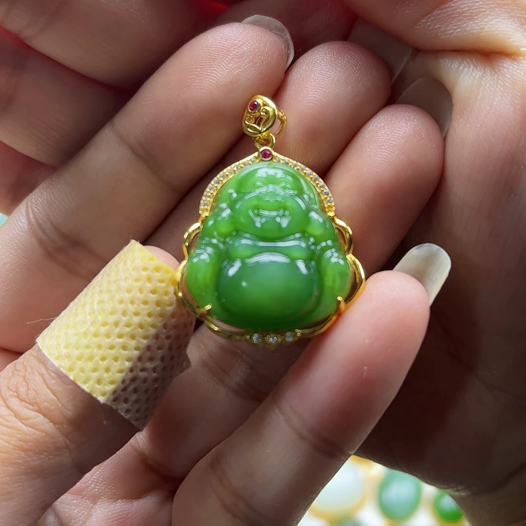 和田玉（碧玉）吊坠银S925镶嵌