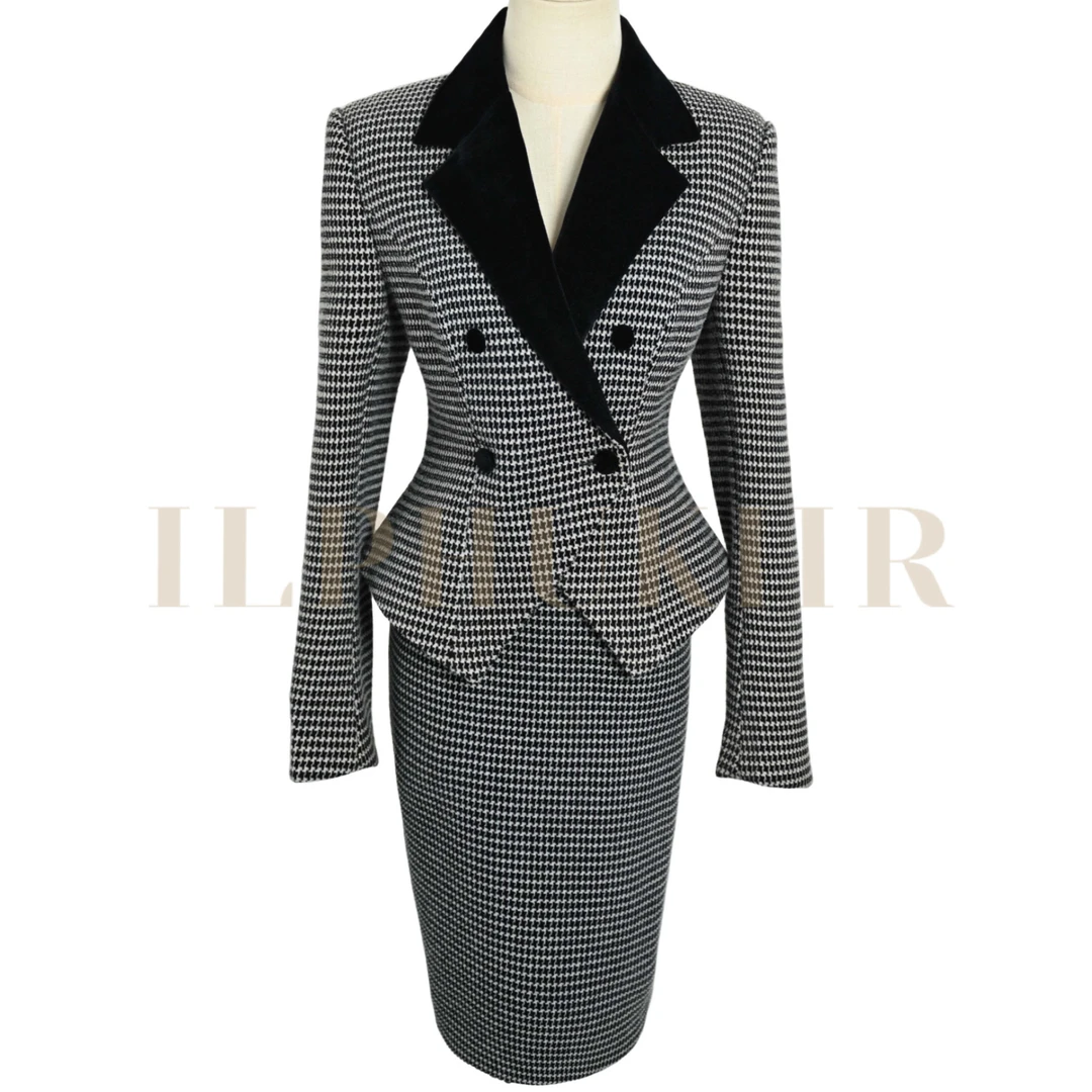 ILPHUKIIR 【奥黛丽】 千鸟格拼领西装套装