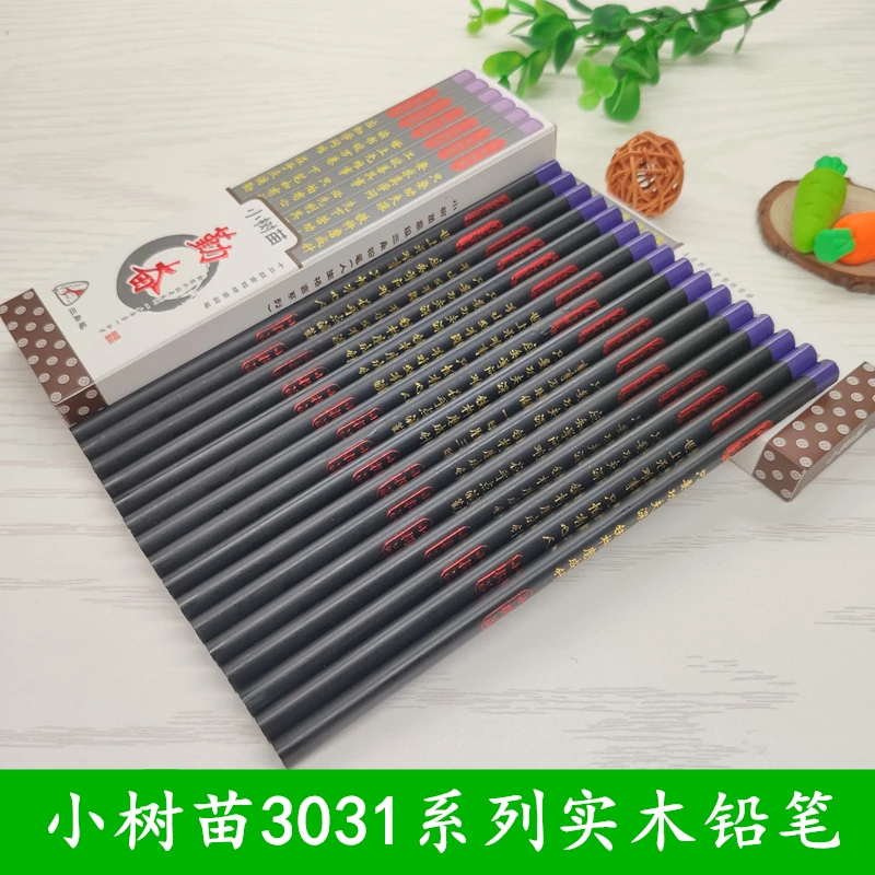 小树苗3031三角铅笔勤奋格言三棱实木杆铅笔易握正姿HB无铅毒铅笔
