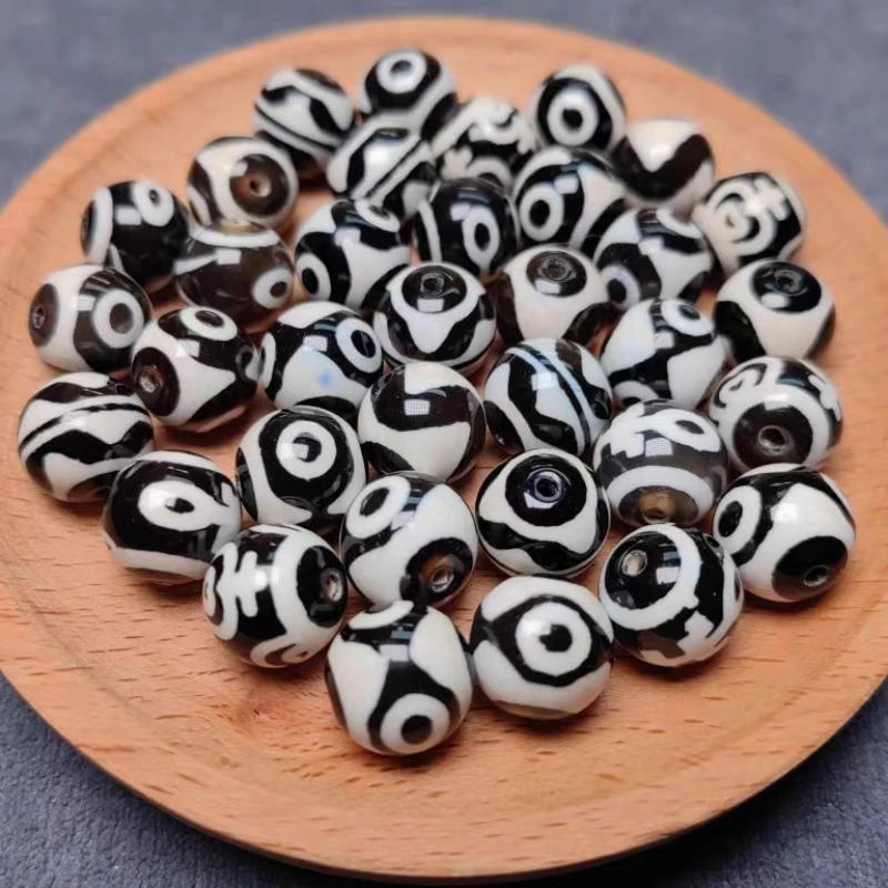 藏传黑白瓷化渗透工艺玛瑙圆珠天珠12㎜