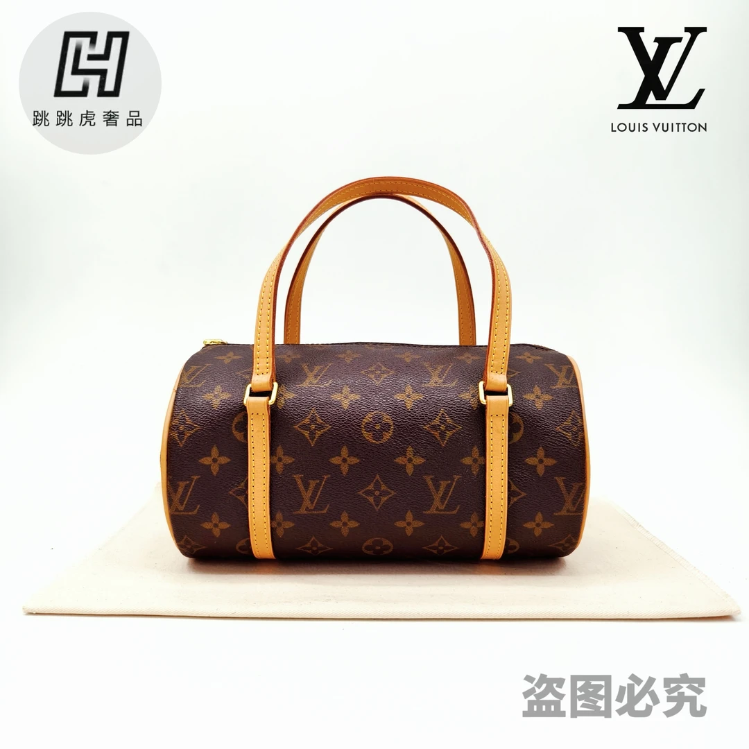 修复品 LouisVuitton/路易威登 圆筒包26巴比龙黄皮/手提斜跨包