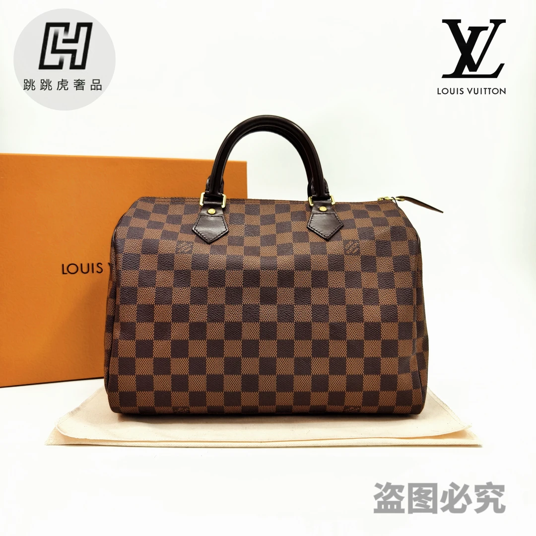 99新 LouisVuitton/路易威登  全原棋盘格Speedy波士顿30枕头包