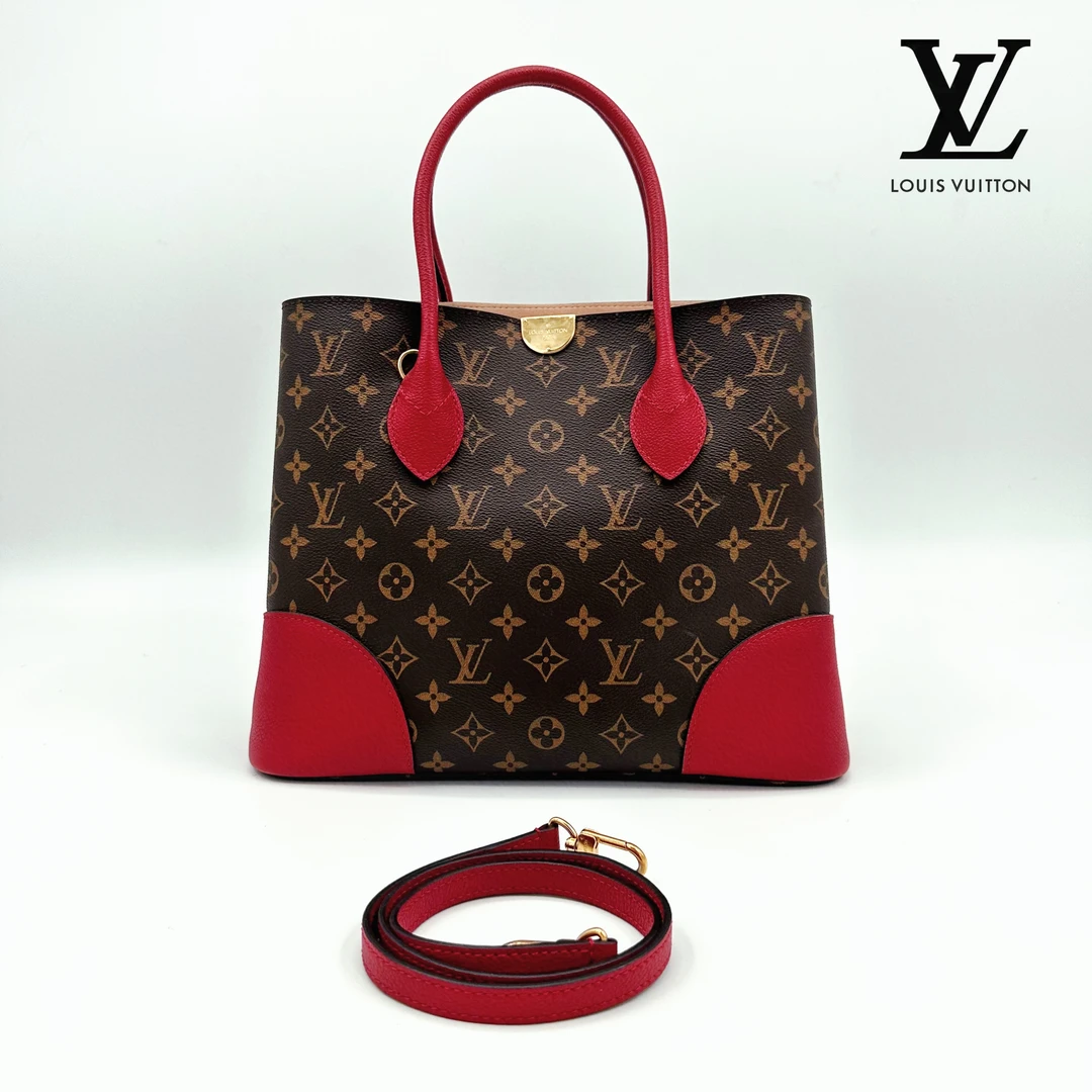 95新  LV/路易威登 Flandrin老花拼红手提单肩托特包/市场价17800