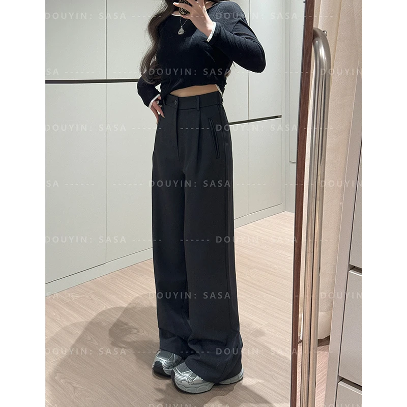 直筒宽松西装裤女2025春夏新款高腰阔腿显瘦垂感直筒休闲百搭裤子