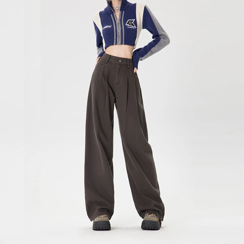 2023新款牛仔阔腿裤女高腰显瘦直筒宽松裤子高街胯宽腿粗梨形