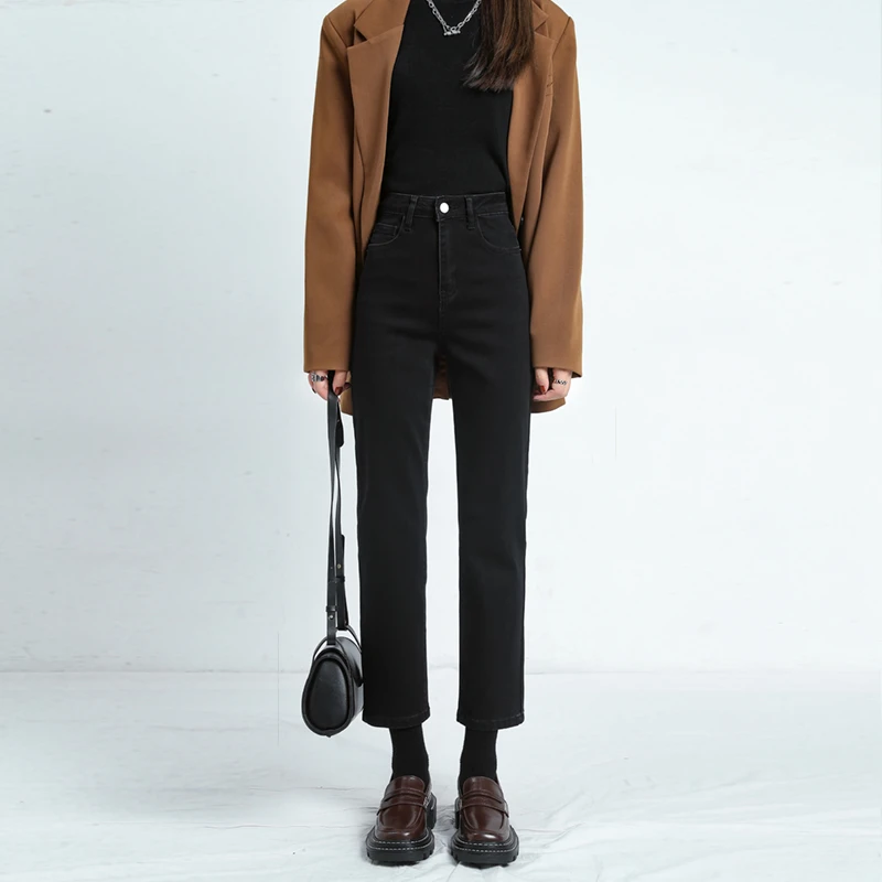 2024秋冬爆款高腰直筒牛仔裤弹力显瘦修身小个子百搭九分烟管裤女