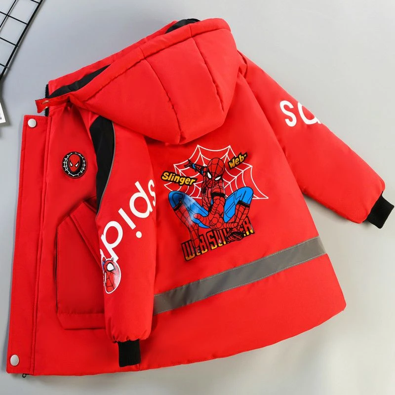 儿童棉袄蜘蛛侠棉衣男童洋气加厚中小童2023新款反光冬装棉服外套