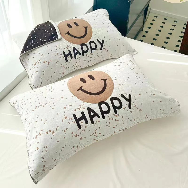 【京かわ会社】一对装纯棉纱布枕巾 斜纹编织家用枕头巾 保持微笑