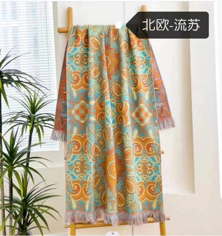 【京かわ会社】纯棉纱布大浴巾 全棉沙发午睡毯75*160cm  北欧-流苏