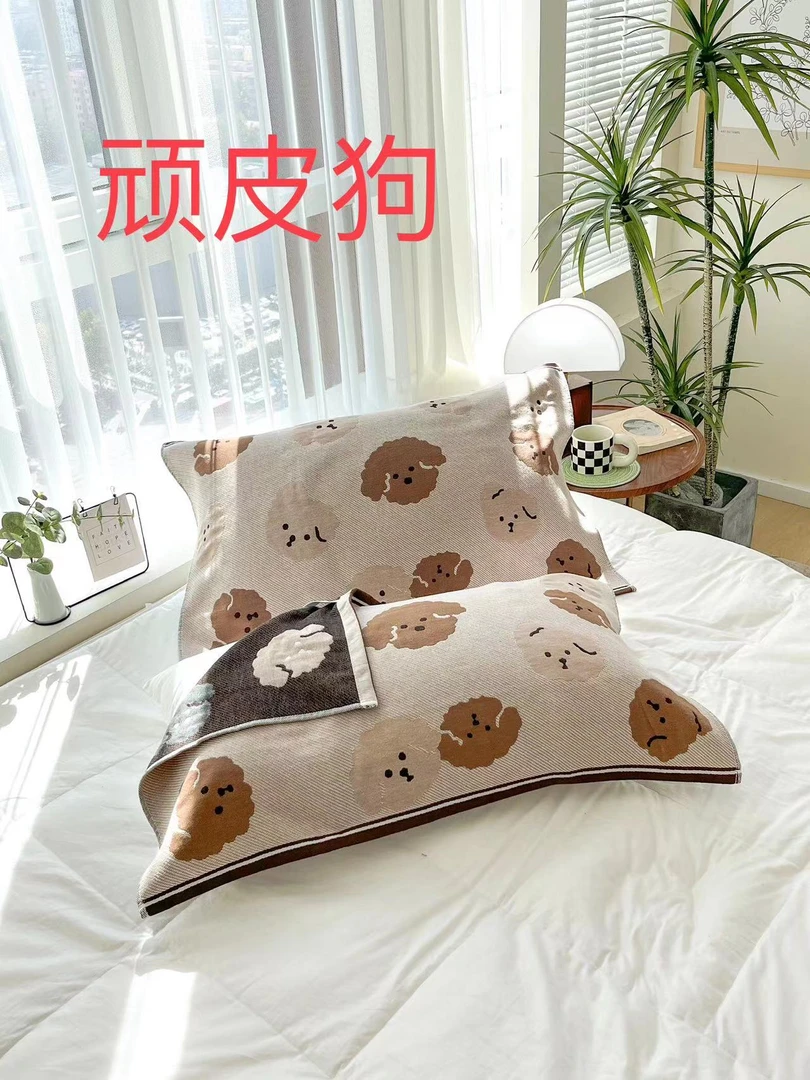【京かわ会社】纯棉编织款枕巾 一对装 52*75cm 顽皮狗