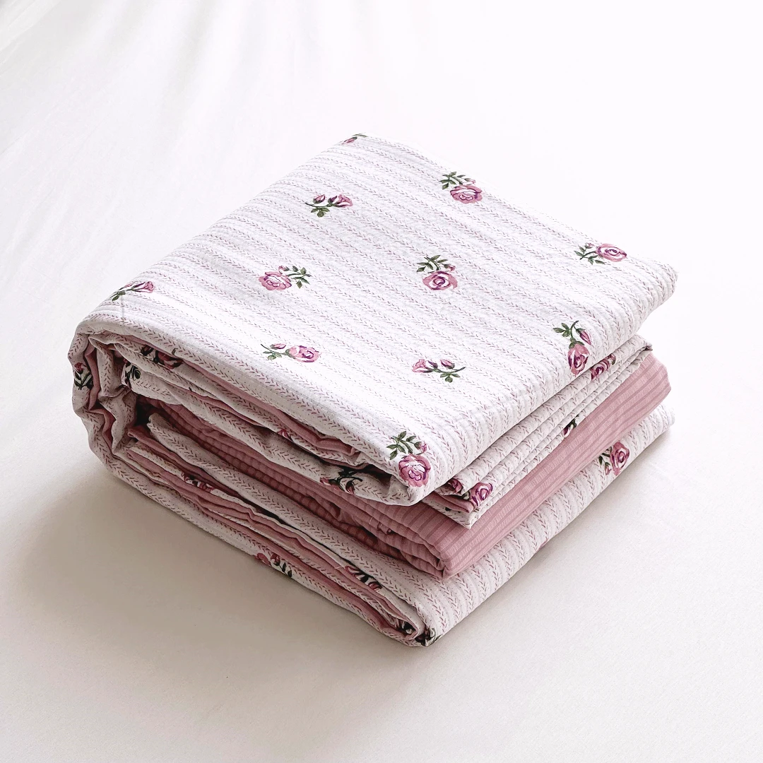 【京かわ会社】泡泡纱四件套 条纹玫瑰