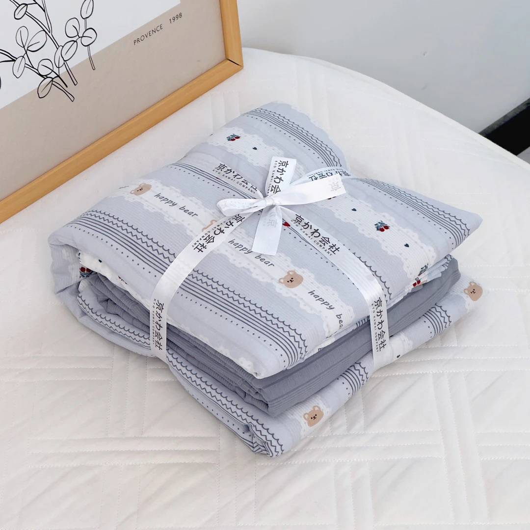 【京かわ会社】云纱棉四件套 樱桃小熊蓝