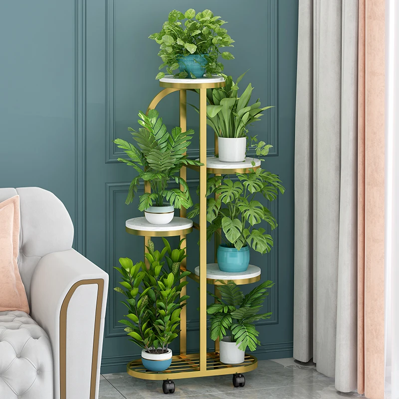 北欧大理石花架子客厅落地电视旁可移动铁艺阳台简约置物架花盆架