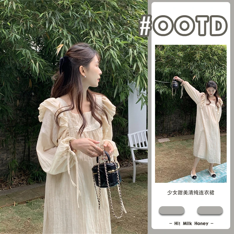 长袖睡裙泡泡袖连衣裙春夏季新款显瘦高级公主风气质家居服可外穿