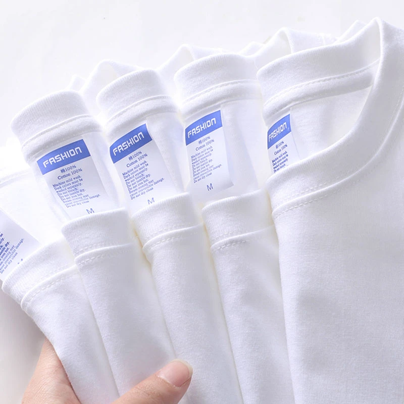 260g重磅纯棉螺纹长袖t恤男女秋冬宽松内搭圆领白色打底衫ins上衣