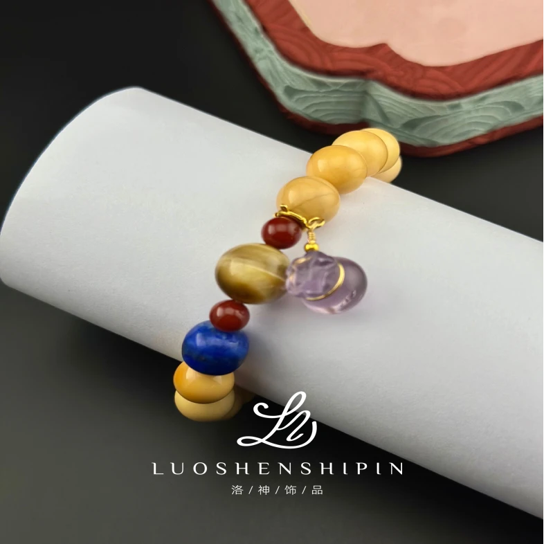 非金属木质手链 原创10mm黄色时尚气质手串 0872