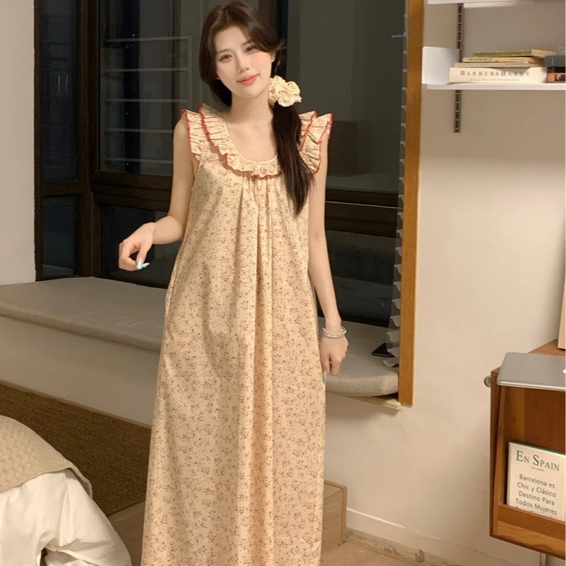 查理夫人【岚安】女睡裙碎花薄款大码夏季夏天宽松长款无袖韩版