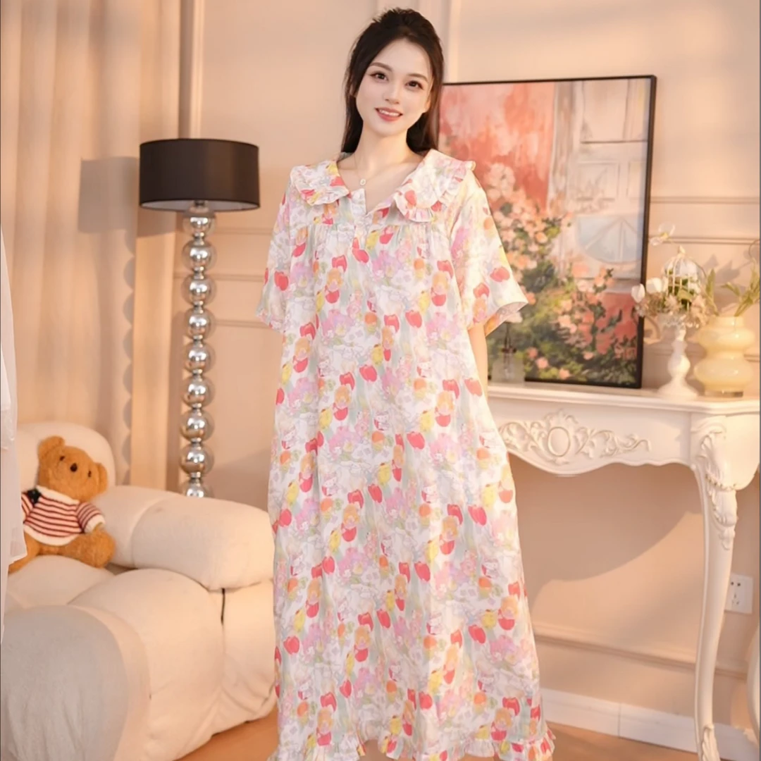 【动物派对】女睡裙舒适夏季宽松甜美薄款印花中长款TT