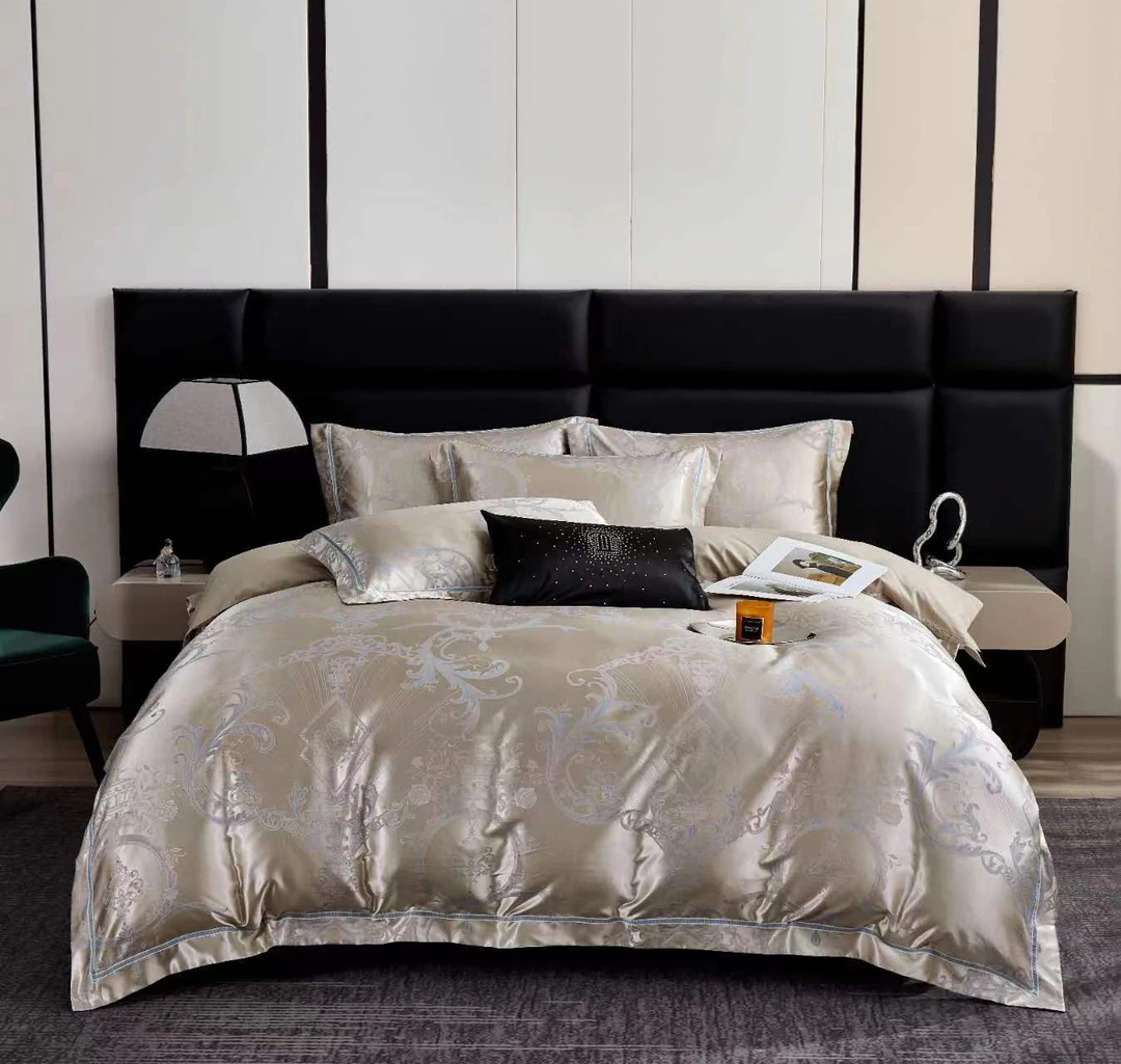 【蒂凡尼香槟】轻奢贡缎提花四件套亲肤可裸睡柔软被套丝滑高端欧式