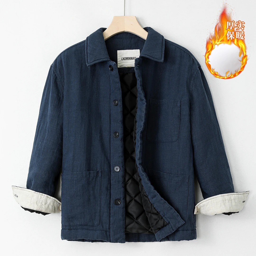 男士棉麻唐风棉服外套加厚加棉保暖大码宽松苎麻国风新中式男装