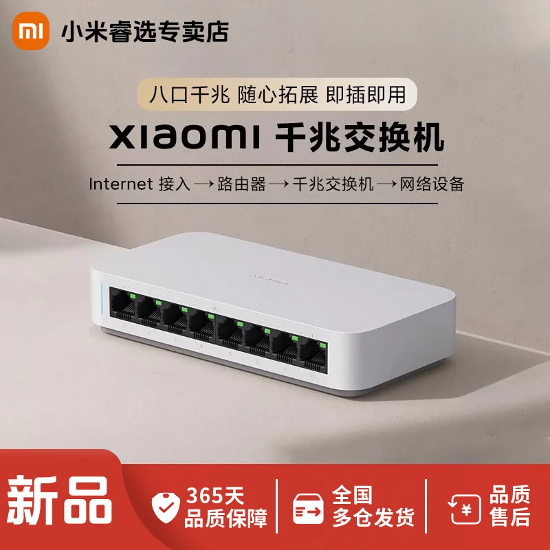 小米千兆交换机家用宿舍学生寝室（8口）穿墙分流器网络扩展交换器